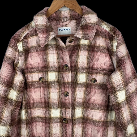 OLD NAVY Women's Utility Jacket Shacket Sz M Pink Plaid Long line Outdoor Soft - Picture 2 of 11